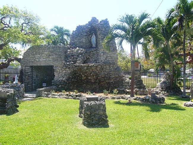 View of the grotto and shrine to Our Lady of Lourdes on the grounds of the Basilica of St. Mary Star of the Sea in Key West, which the natives believe has protected the island from destructive hurricanes for more than 90 years.