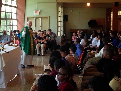 Father Daniel Kent presides over the Orientation Day Mass held on August 19 at ACND Prep.
