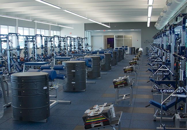 View of the fitness equipment in Christopher Columbus High School's new All Sports Fitness Complex & Bernhardt Wellness Center.