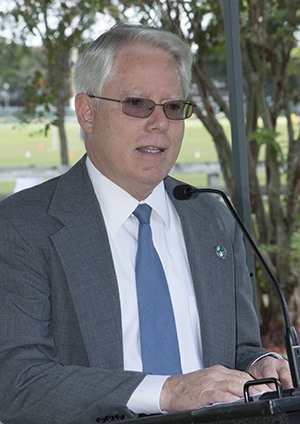 Miami Lakes Mayor Wayne Slaton speaks at the street renaming ceremony.