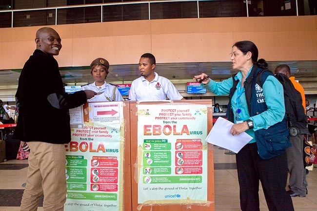 Dr.Aileen Marty (right) at an Ebola virus screening station at the Lagos Airport.