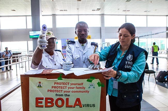 Dr. Aileen Marty at an Ebola primary screening station at Lagos International Airport.